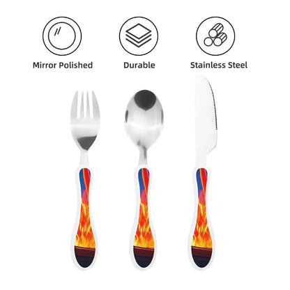 Ddtklsnv 3-Piece Kids Silverware Set With Storage Case Boats And Flamingos (photo 3)