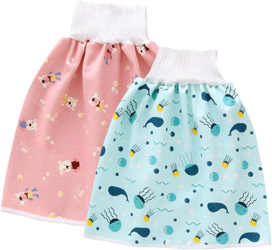 Anso 2 Pack Baby Diaper Skirt Washable Toddler Potty Training Skirt Cotton Toilet Training Nappy Skirt (C,4~8 Years)