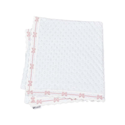 MEG ORIGINAL Baby Girl Blanket & Bonnet Gift Set- Heirloom Collection - White with Pink Bows, Super Soft Minky