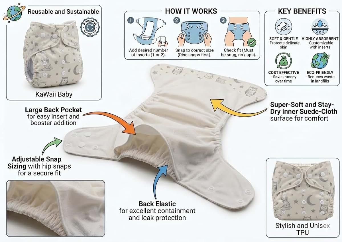 Kawaii Baby 20 One Size Printed Snap Pocket Cloth Diaper Shells