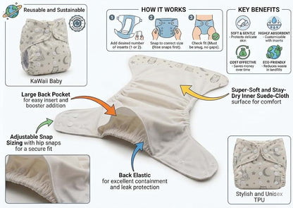 Kawaii Baby 20 One Size Printed Snap Pocket Cloth Diaper Shells