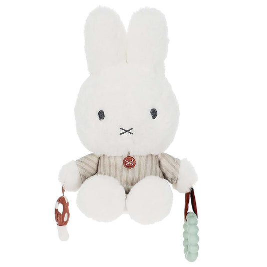 Kids Preferred Miffy Baby Ragdoll Activity Toy - Super Soft Fabric, Teether Ring, Crinkle & Rattle, On-The-Go Clip