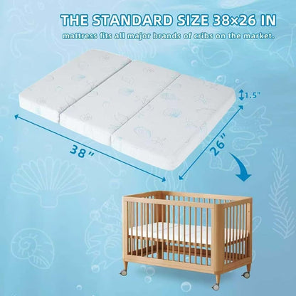 HDJOAPS Pack And Play Mattress, Tri-Fold Crib Pad with Breathable Cover