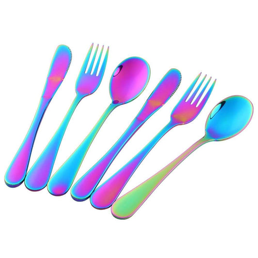 Bisda 6-Piece Stainless Steel Toddler Silverware Set, Rainbow