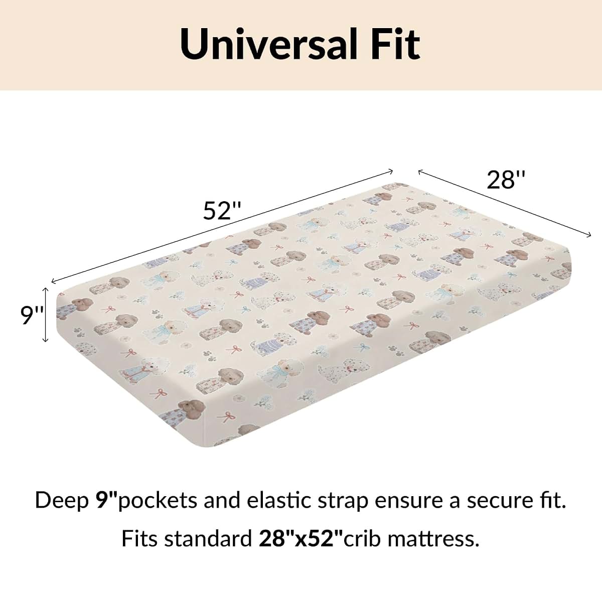 Cstdyfrv Cute Dogs Paws Bows Crib Sheet Puppy Pattern Polyester (photo 4)