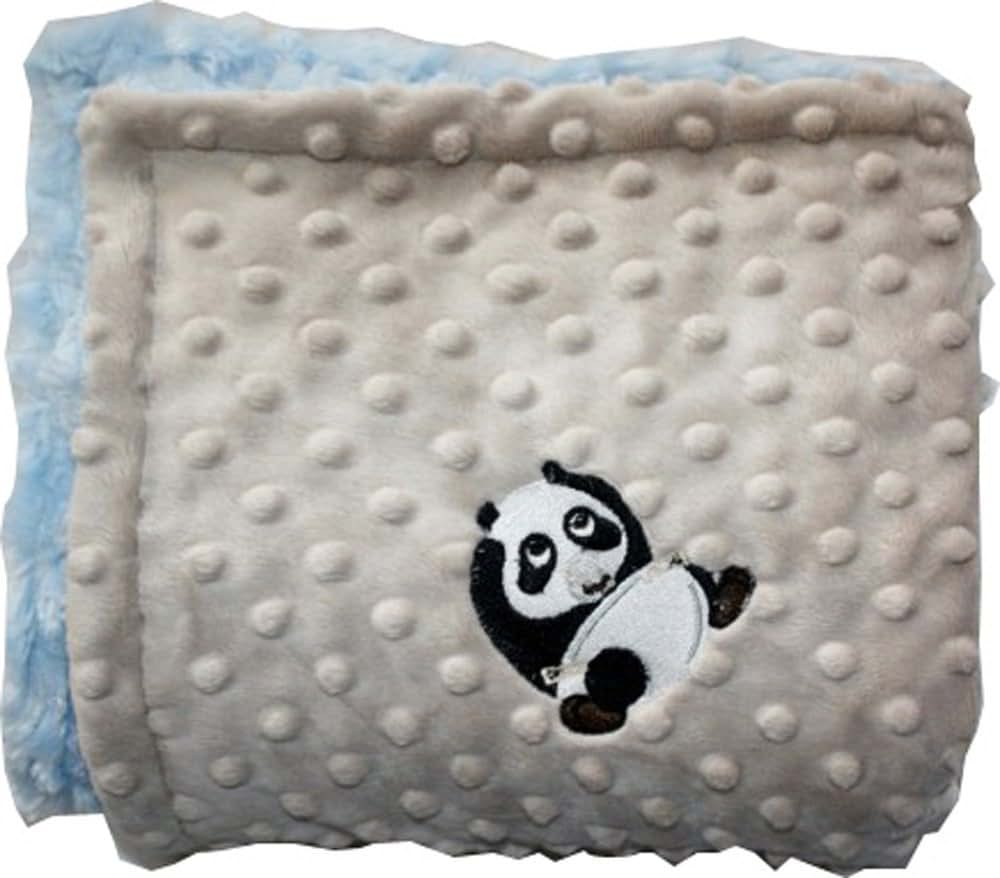 Lil' Cub Hub Minky Blanket, Mocha Dot and Blue Rosebud Panda Design (photo 2)