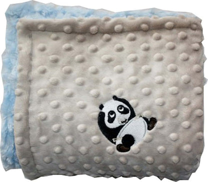 Lil' Cub Hub Minky Blanket, Mocha Dot and Blue Rosebud Panda Design (photo 2)