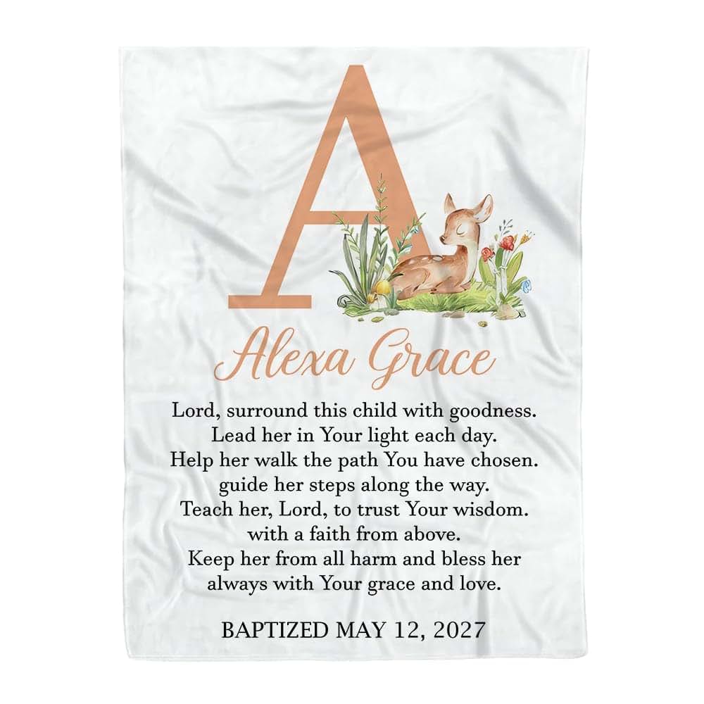ZEBRA88 Baby Christening Blanket with Name – Personalized Baptism Gift for Boys and Girls, Christian Religious