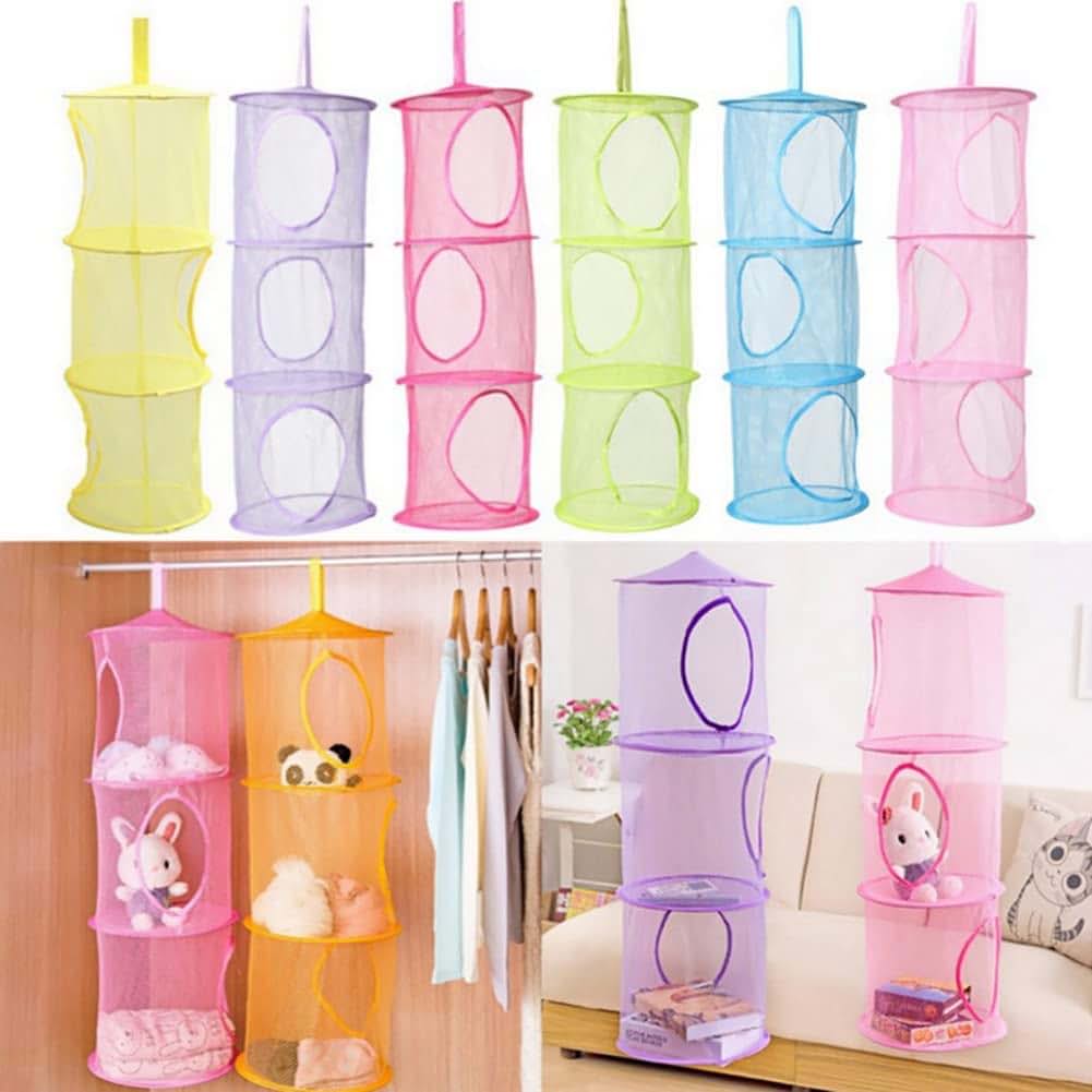 Gshllo Mesh Hanging Storage Bags for Toys and Clothes | 3-Layer Closet Organizer