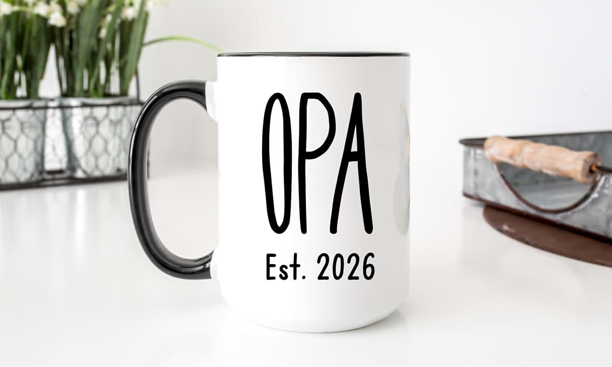 Fabby Gifts Oma Opa Coffee Mugs Set - Pregnancy Announcement For Grandparents Baby Reveal Gift Idea (White, 15oz) (photo 4)