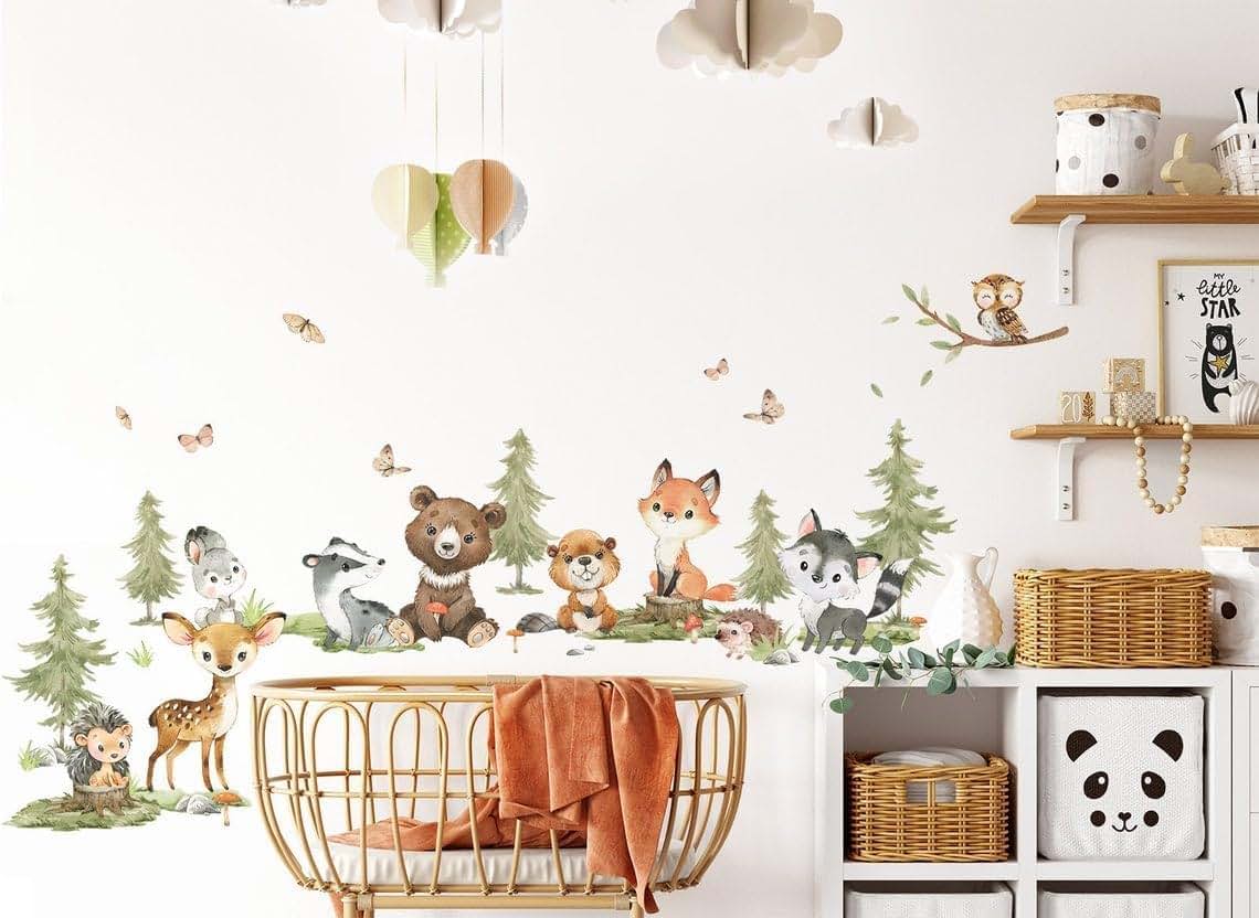 The Colors Crafter Jungle Animal Wall Stickers for Kids - Woodland Nursery Wall Decals for Baby Nursery - Pastel Animal