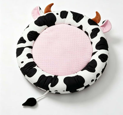 BabyOneStop Pink Cow Baby Floor Mat Tummy Time Play Gym with 6 Sensory Toys