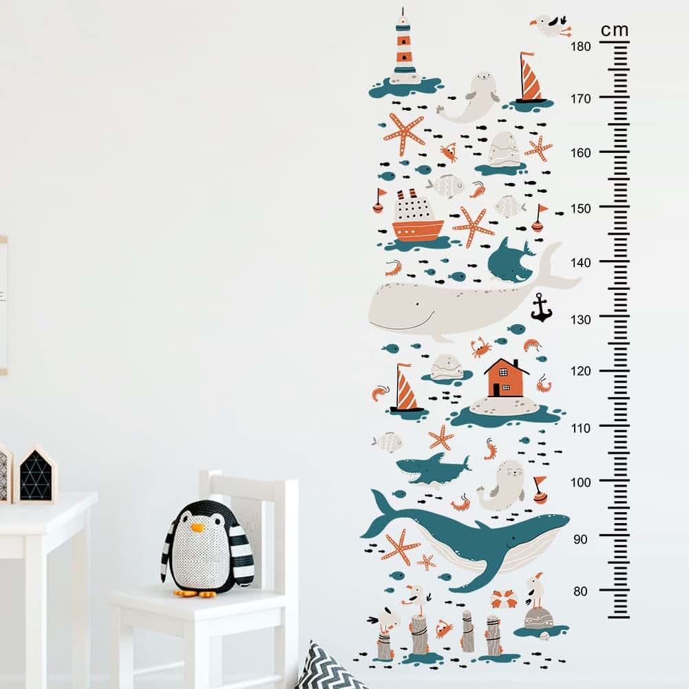 Condessacity Watercolor Ocean Fish Height Chart Wall Stickers