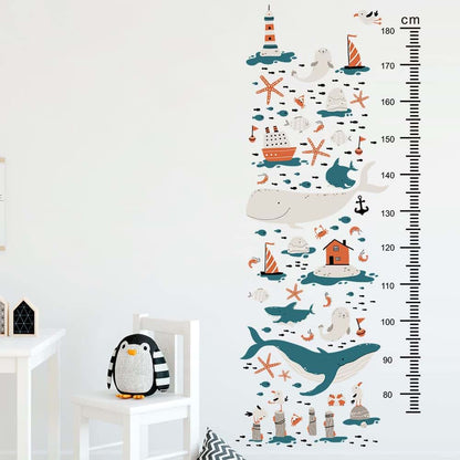 Condessacity Watercolor Ocean Fish Height Chart Wall Stickers