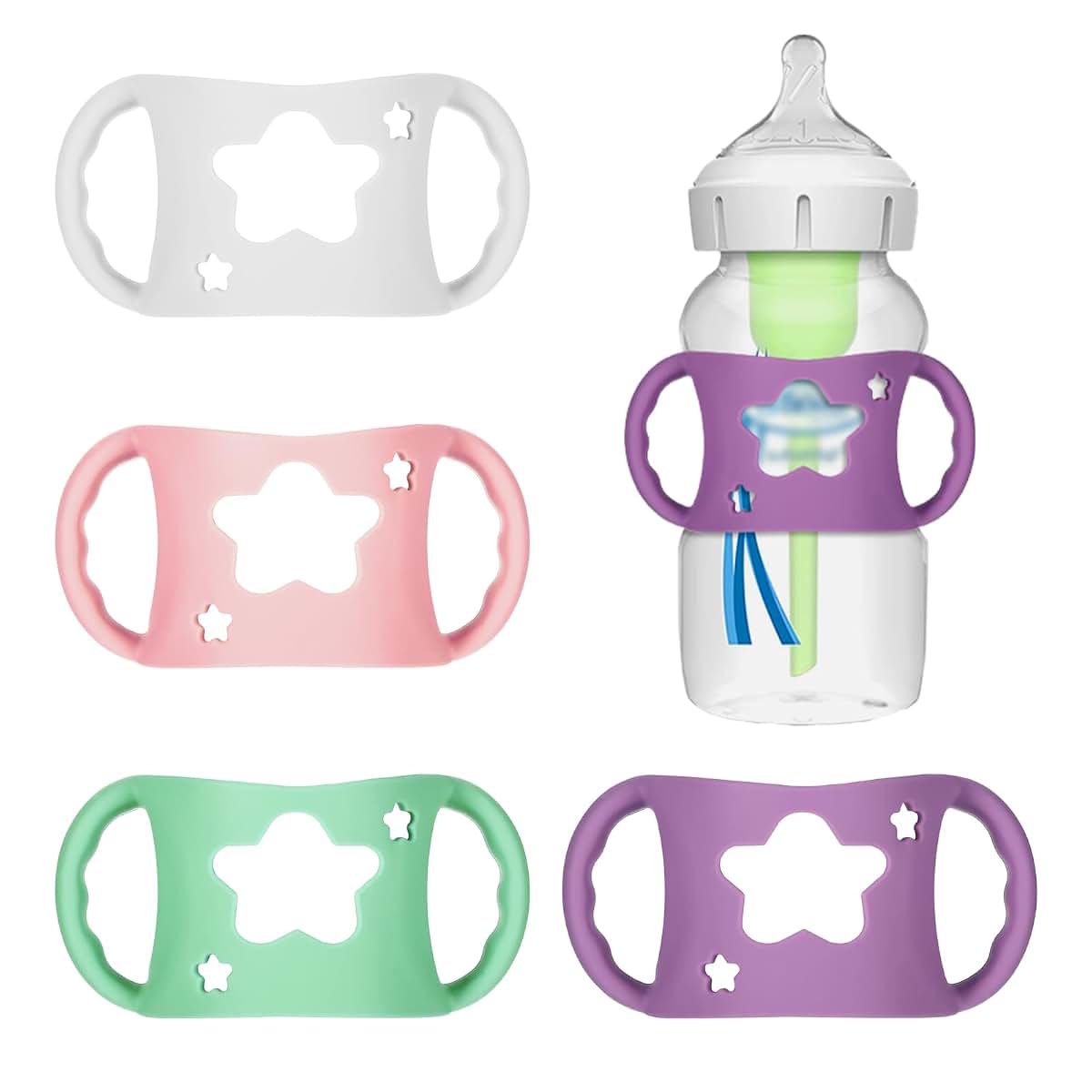 NYTGAH 4 Pack Baby Bottle Holder for Dr Brown Wide-Neck Bottle with Easy Grip Handles