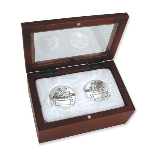 Stephan Baby Baby's Silver First Curl & First Tooth in Rosewood Keepsake Box