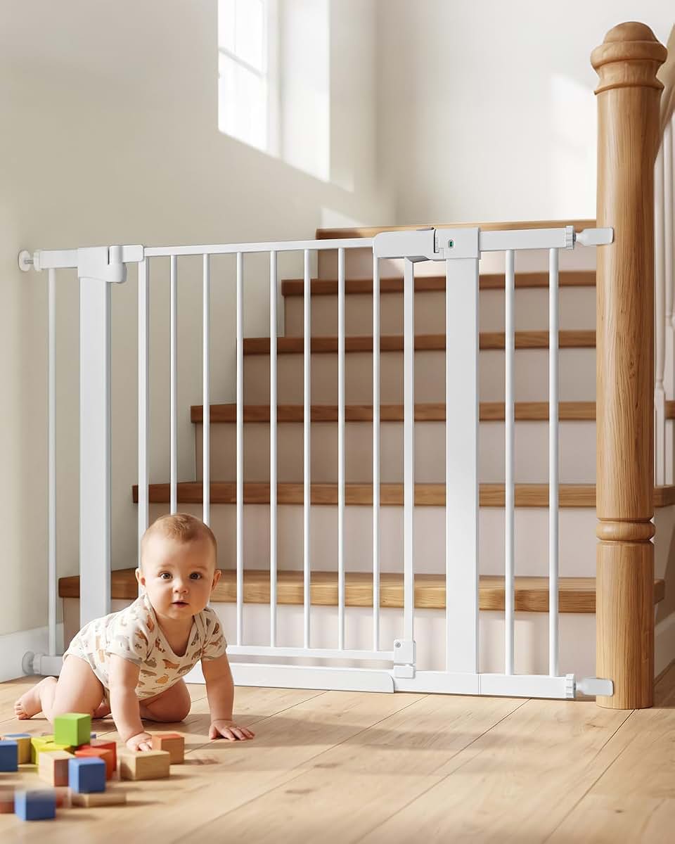 Miumoon Pressure Mounted Baby Gate for Stairs & Doorways, 29.5 to 46 Inches x 30.5 Inches Tall