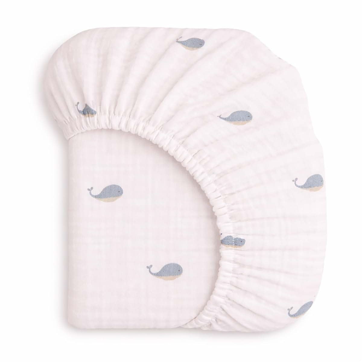 Ababy Custom Size Baby Fitted Sheet In Muslin Cotton - Whale Print