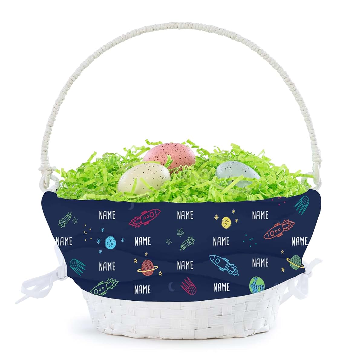 Personalized Planet Space Theme Personalized Easter Egg Basket with Handle and Custom Name | Spaceship Easter Basket (photo 3)