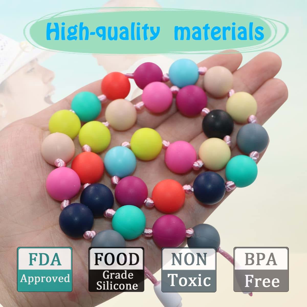 Choneer Silicone Chew Necklaces for Autistic Children, 2PCS Sensory Chew Aid, Multicolor (photo 2)