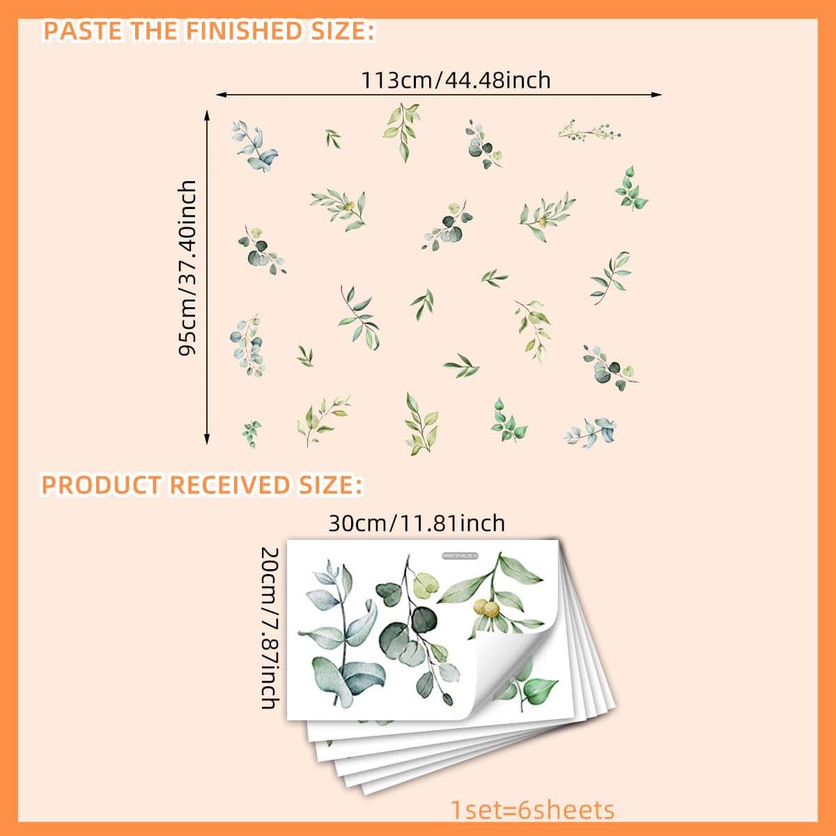 Green Leaf Wall Decals for Nursery and Living Room Decor