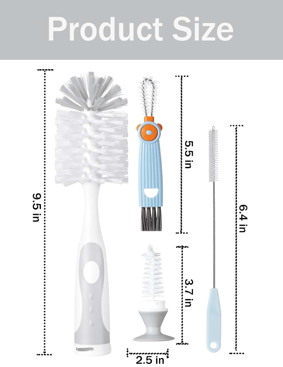 Anivona Baby Bottle Brush Set with Suction Base and Hidden Cleaner in Gray (photo 3)