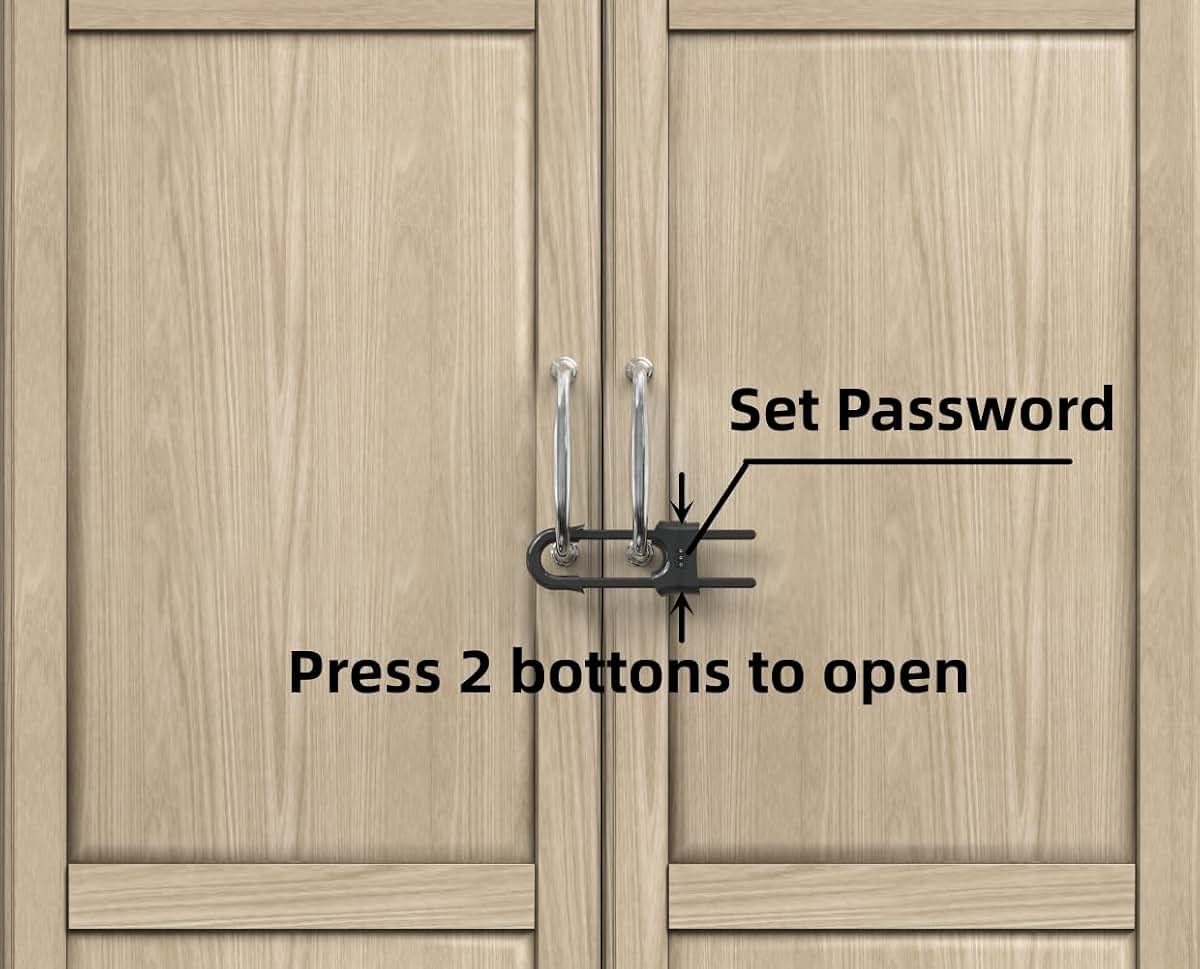 Jola's House 4-Pack Sliding Cabinet Door Code Locks, Adjustable U-Shaped, Grey