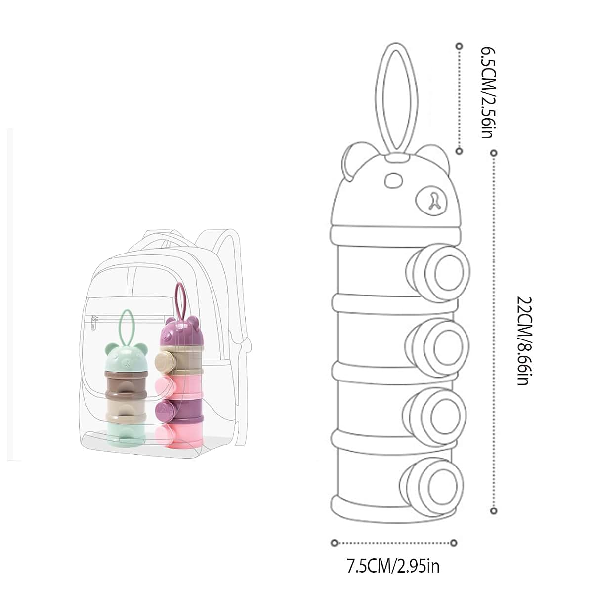 Manwetye 2 PCS 4-Layer Baby Milk Powder Dispenser And Snack Container (photo 2)