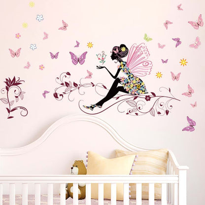 Decalplanet Pink Butterfly Fairy Flower Wall Decals