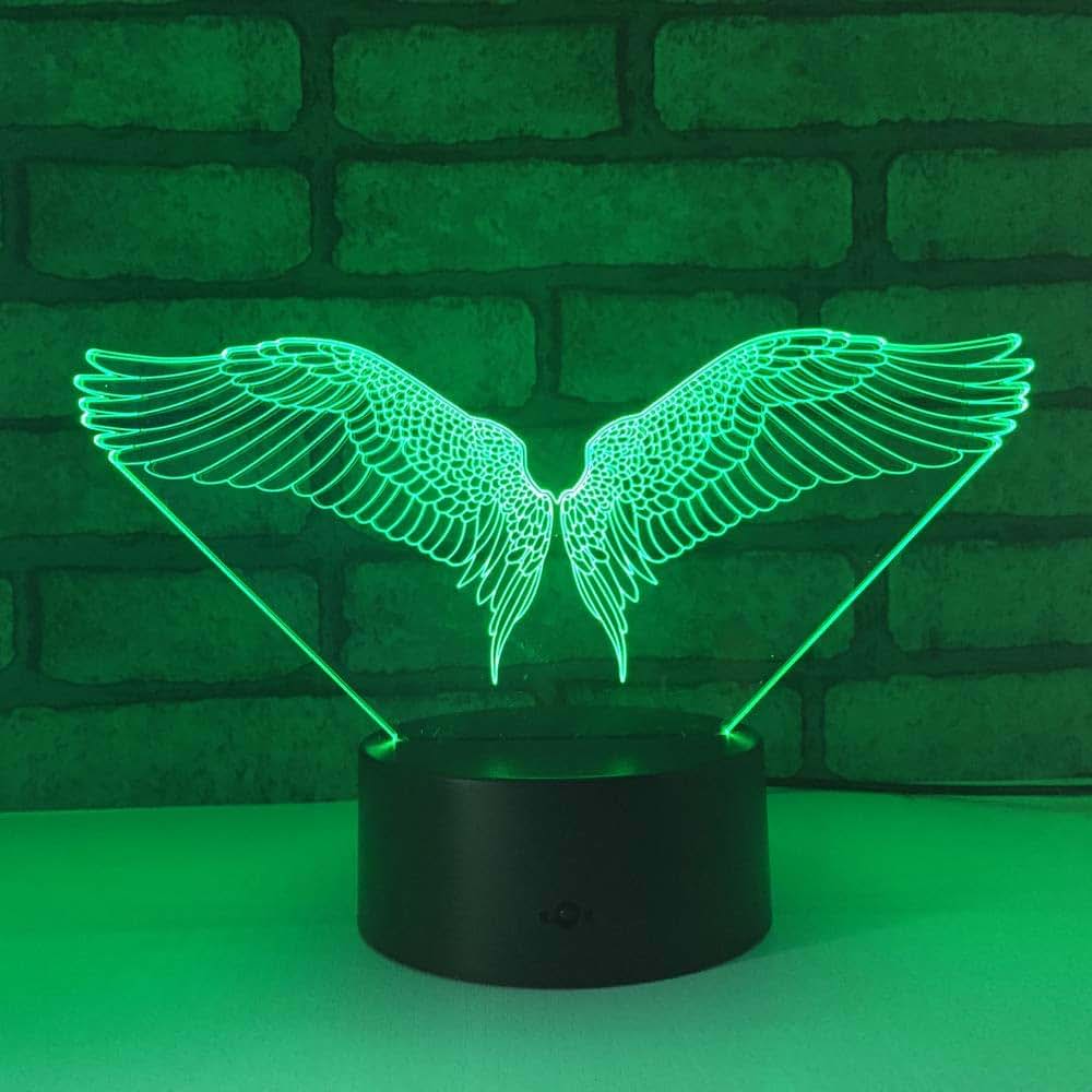 Jinnwell 3D Angel Wing Night Light Lamp Illusion Night Light 7 Color Changing Touch Switch Table Desk Decoration Lamps
