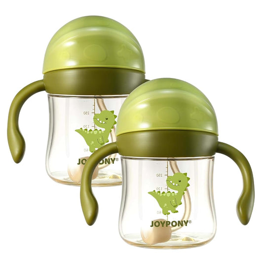 Joypony Sippy Straw Cups for Toddlers, 6 oz Green 2 Pack