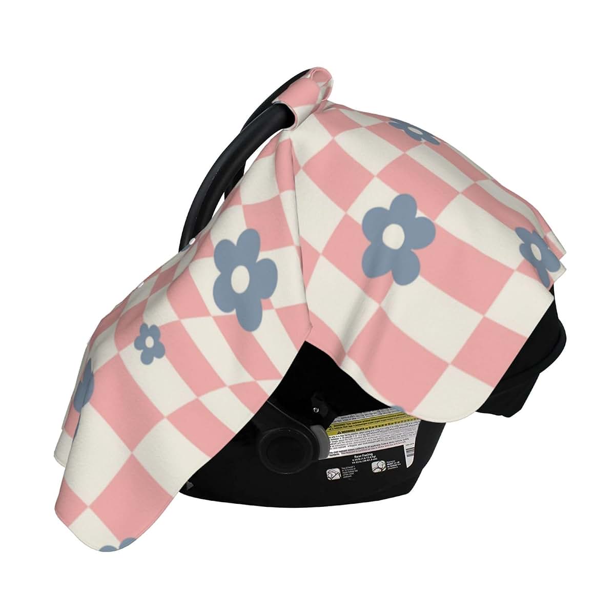 Raapsbrw Pink Blue Checkered Floral 4-In-1 Multi-Use Baby Car Seat Cover (photo 3)