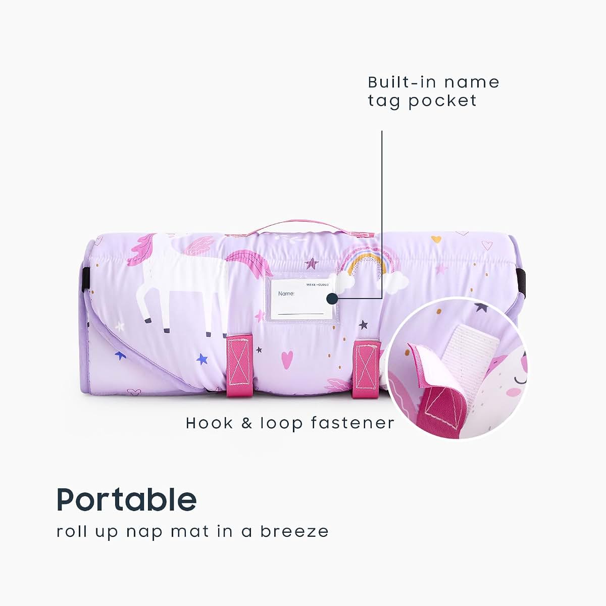 Wake In Cloud Toddler Cot Nap Mat with Pillow and Blanket, Unicorn