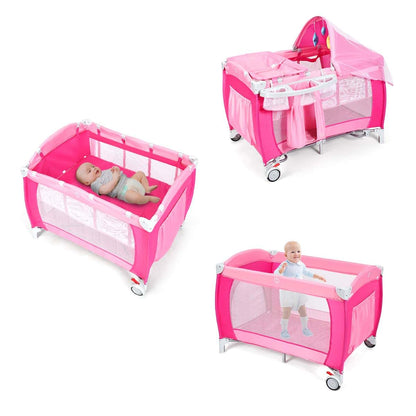 Honey Joy 4-in-1 Portable Baby Playard With Bassinet And Changing Table