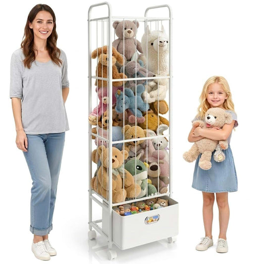 Puppiluv Stuffed Animal Storage Metal Toy Organizer With Wheels