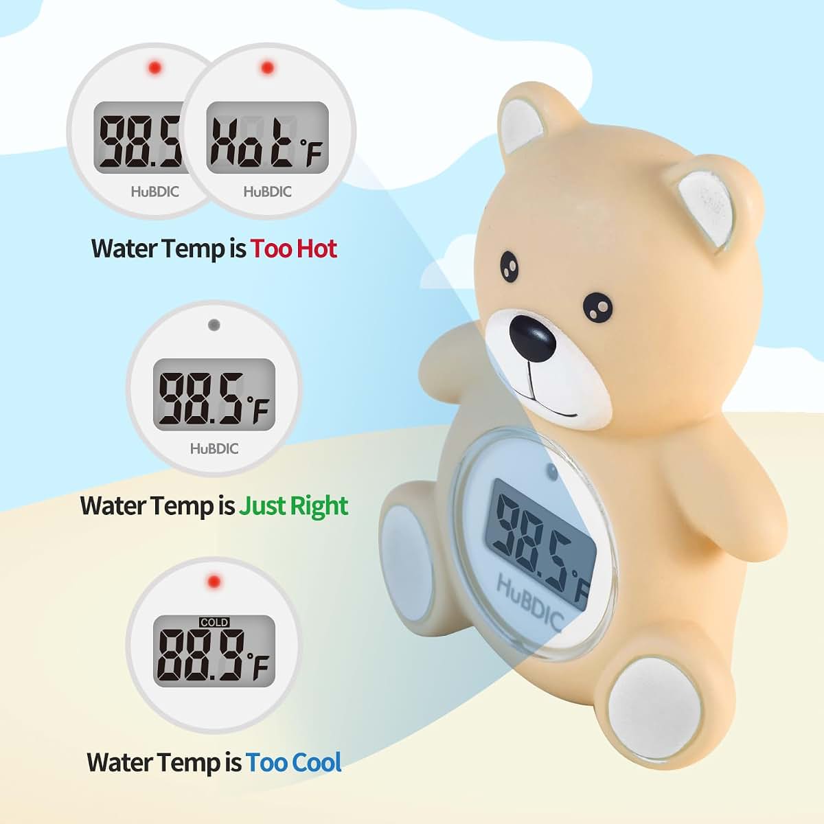 HubiBaby Baby Bath Thermometer & Digital Room Thermometer Floating Teddy Bear Khaki