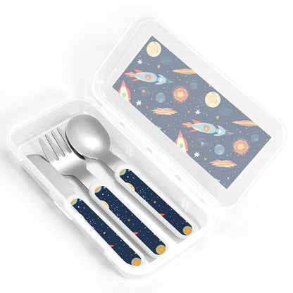 Fzqvslem 3-Piece Children Utensils Set Rocket In Space With Travel Case (photo 4)