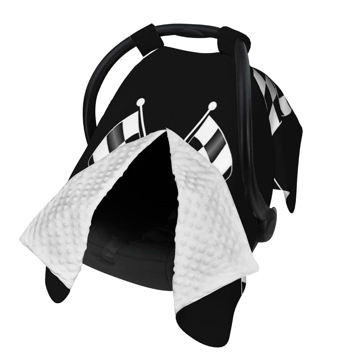 SHANGYINGJI Black and White Checkered Flag Muslin Cotton Baby Car Seat Cover