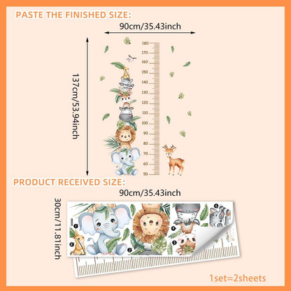 BooDecal Jungle Animal Growth Chart for Kids, 35.43 x 53.94 Inches, Lion Elephant Cartoon Wall Sticker