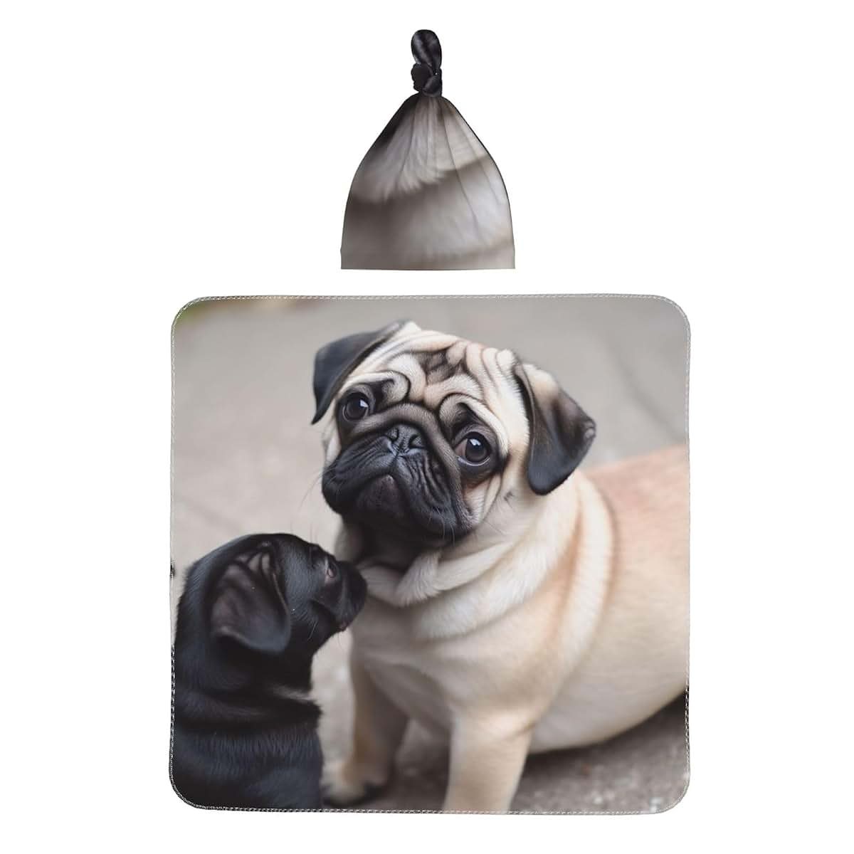 KKLWEGU Newborn Swaddle Blanket with Beanie Hat Set, Soft Sleep Sack Cute Pet Pug Newborn Receiving Blankets Baby (photo 2)