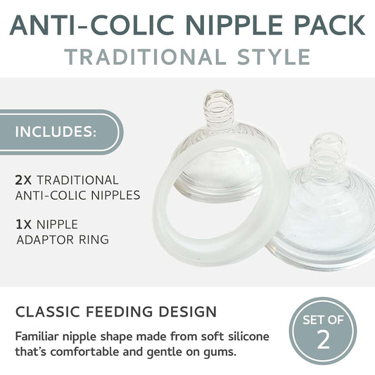 Milk & Water Baby Bottle Nipples With Adaptor Ring 2-Pack
