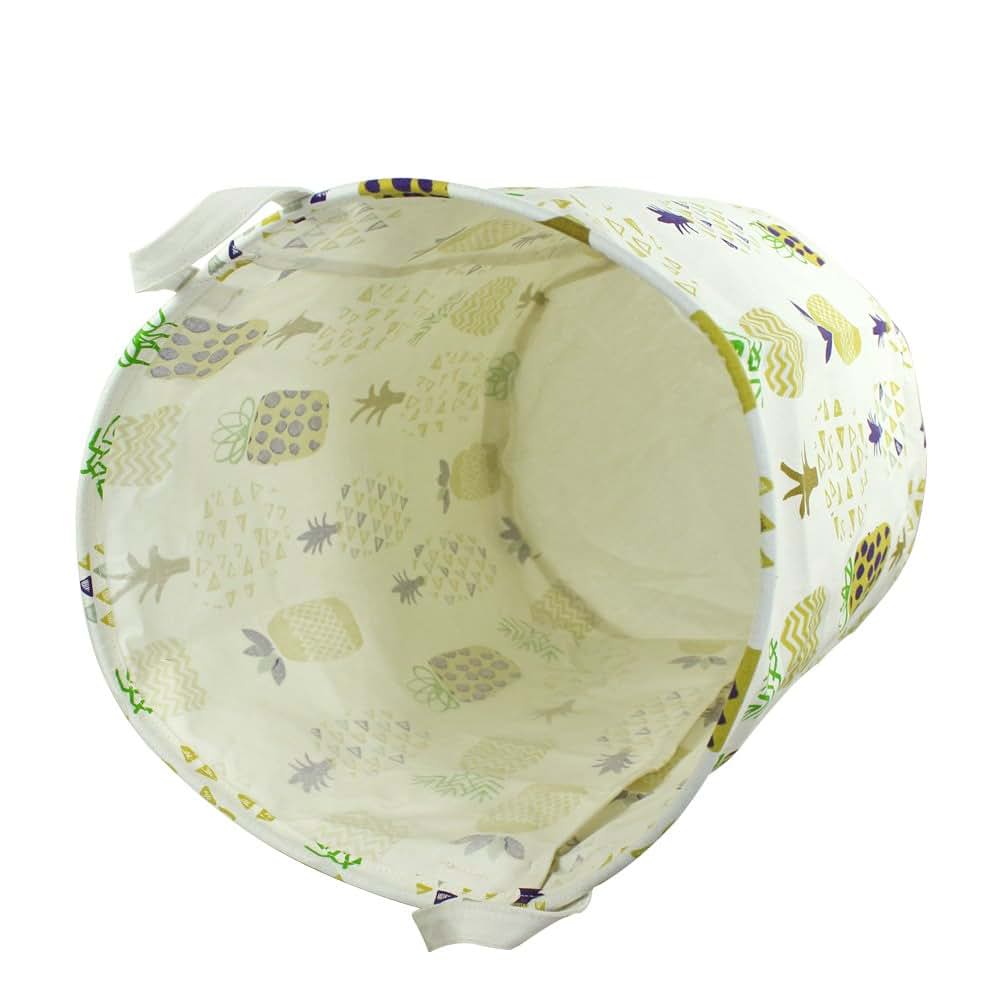 Orino Pineapple Canvas Folding Storage Bin, Yellow, 19 Inch