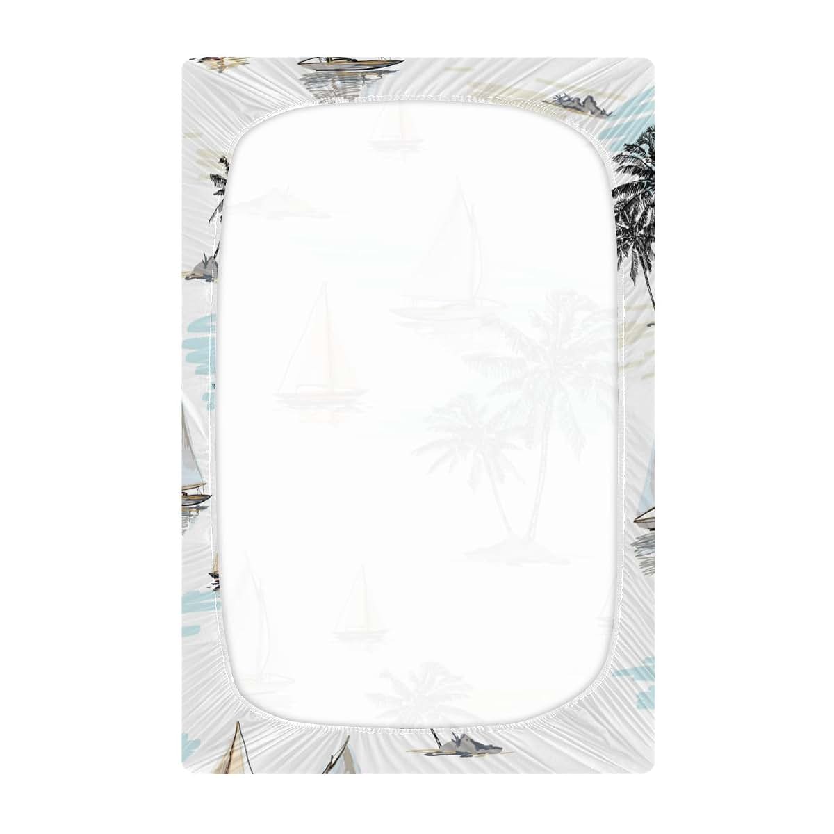 Kigai Palm Tree Sailboats Baby Fitted Crib Sheet, Soft Breathable, 39 x 27 x 5 Inch