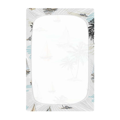 Kigai Palm Tree Sailboats Baby Fitted Crib Sheet, Soft Breathable, 39 x 27 x 5 Inch