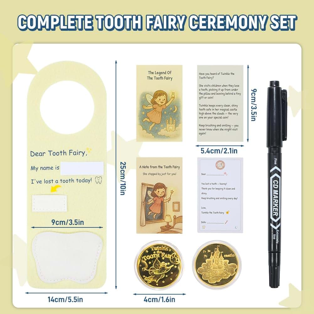 BabyOneStop Tooth Fairy Door Hanger Set with Personalized Name Tag and Storage Pockets