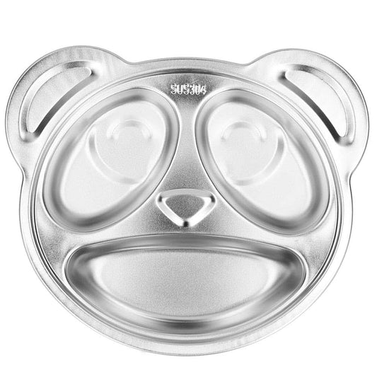 QANYEGN Stainless Steel Divided Plates, Snack Meal Lunch Trays, Unbreakable Panda Shape Divided Plates for Home