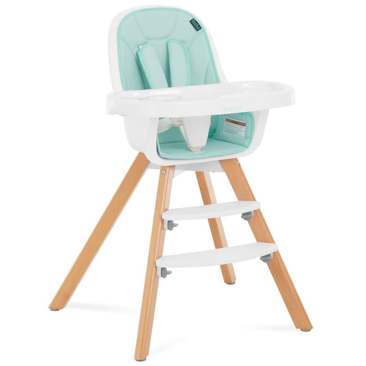 Evolur Zoodle 3-in-1 High Chair in Mint Convertible Wooden Baby Feeding Chair