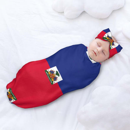 WZYCWB Haitian Flag Newborn Swaddle Blanket Set, Including Headband, Warm and Comfortable, The Best Gift, a Must-Have (photo 3)