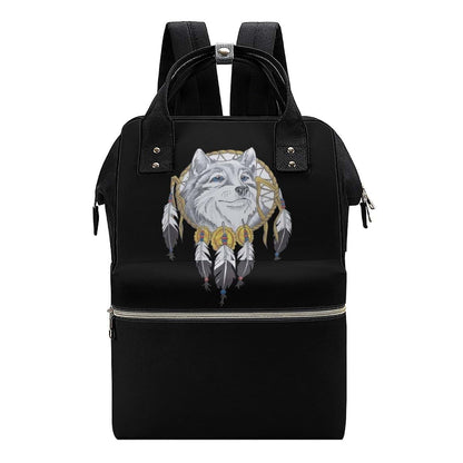 SONGTING Watercolor Wolf and Dreamcatcher Diaper Bag Backpack Travel Waterproof Mommy Bag Nappy Daypack Black-Style