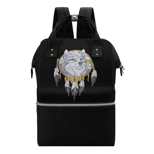 SONGTING Watercolor Wolf and Dreamcatcher Diaper Bag Backpack Travel Waterproof Mommy Bag Nappy Daypack Black-Style